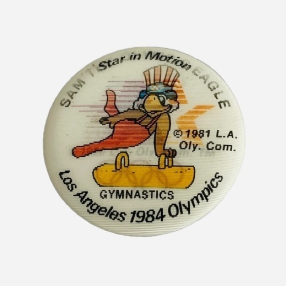 VNTG Pin Sam the Olympic Eagle ’84 Los Angeles Flicker Pinback Button GYMNASTICS - Picture 3 of 4